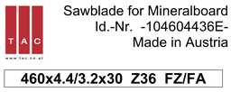 [10 460 44 36 E] HM-Sägeblatt  TAC 104604436E