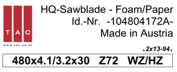 [10 480 41 72 A] HM-Sägeblatt  TAC 104804172A