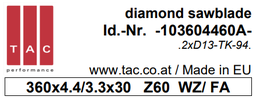 [10 360 44 60 A] diamante-lama TAC 103604460A